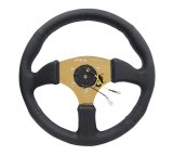 NRG Reinforced Steering Wheel (350mm / 2.5in. Deep) Leather Race Comfort Grip w/4mm Gold Spokes thumbnail 7