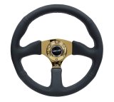 NRG Reinforced Steering Wheel (350mm / 2.5in. Deep) Leather Race Comfort Grip w/4mm Gold Spokes thumbnail 8
