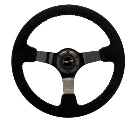 NRG Reinforced Steering Wheel (350mm / 3in. Deep) Blk Suede w/Red BBall Stitch & Black 3-Spoke thumbnail 8