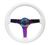 NRG Reinforced Steering Wheel (350mm / 3in. Deep) Classic White w/4mm Neochrome Solid 3-Spoke thumbnail 1