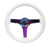 NRG Reinforced Steering Wheel (350mm / 3in. Deep) Classic White w/4mm Neochrome Solid 3-Spoke thumbnail 2