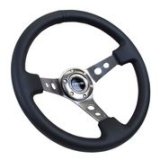 NRG Reinforced Steering Wheel (350mm / 3in. Deep) Blk Leather w/Gunmetal Circle Cutout Spokes thumbnail 4