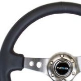 NRG Reinforced Steering Wheel (350mm / 3in. Deep) Blk Leather w/Gunmetal Circle Cutout Spokes thumbnail 6