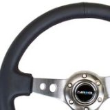NRG Reinforced Steering Wheel (350mm / 3in. Deep) Blk Leather w/Gunmetal Circle Cutout Spokes thumbnail 7
