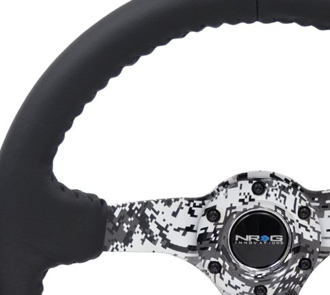 NRG Reinforced Steering Wheel (350mm / 3in. Deep) Blk Leather w/Hydrodipped Digi-Camo Spokes thumbnail 2