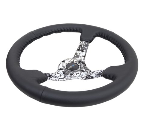 NRG Reinforced Steering Wheel (350mm / 3in. Deep) Blk Leather w/Hydrodipped Digi-Camo Spokes thumbnail 3