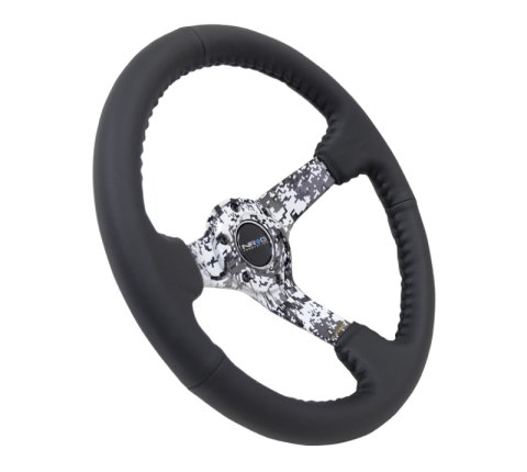 NRG Reinforced Steering Wheel (350mm / 3in. Deep) Blk Leather w/Hydrodipped Digi-Camo Spokes thumbnail 4