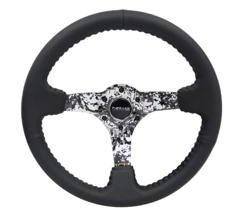NRG Reinforced Steering Wheel (350mm / 3in. Deep) Blk Leather w/Hydrodipped Digi-Camo Spokes thumbnail 5