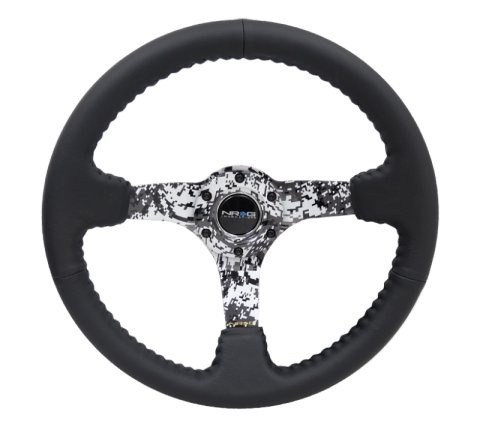 NRG Reinforced Steering Wheel (350mm / 3in. Deep) Blk Leather w/Hydrodipped Digi-Camo Spokes thumbnail 6