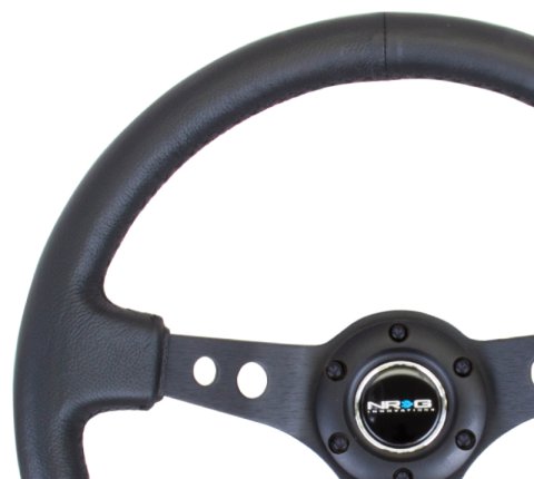 NRG Reinforced Steering Wheel (350mm / 3in. Deep) Blk Leather w/Blk Spoke & Circle Cutouts thumbnail 6