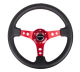 NRG Reinforced Steering Wheel (350mm / 3in. Deep) Blk Leather w/Red Circle Cutout Spokes thumbnail 3