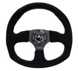 NRG Reinforced Steering Wheel (320mm Horizontal / 330mm Vertical) Suede w/Red Stitch thumbnail 1