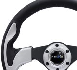 NRG Reinforced Steering Wheel (320mm) Blk w/Silver Trim & 5mm 3-Spoke thumbnail 2