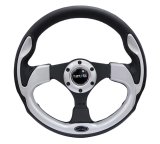 NRG Reinforced Steering Wheel (320mm) Blk w/Silver Trim & 5mm 3-Spoke thumbnail 3