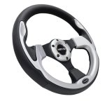 NRG Reinforced Steering Wheel (320mm) Blk w/Silver Trim & 5mm 3-Spoke thumbnail 4