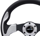 NRG Reinforced Steering Wheel (320mm) Blk w/Silver Trim & 5mm 3-Spoke thumbnail 5