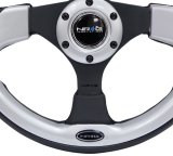 NRG Reinforced Steering Wheel (320mm) Blk w/Silver Trim & 5mm 3-Spoke thumbnail 6