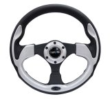 NRG Reinforced Steering Wheel (320mm) Blk w/Silver Trim & 5mm 3-Spoke thumbnail 7