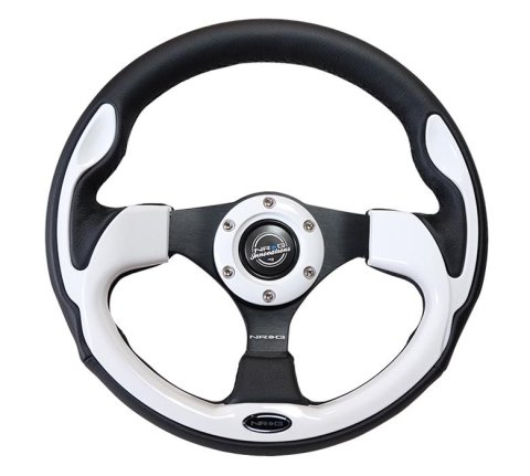 NRG Reinforced Steering Wheel (320mm) Blk w/White Trim & 4mm 3-Spoke thumbnail 2
