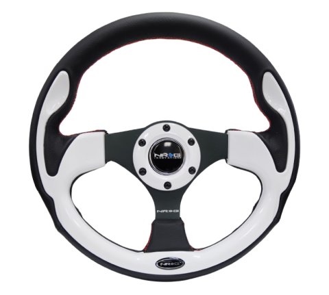NRG Reinforced Steering Wheel (320mm) Blk w/White Trim & 4mm 3-Spoke thumbnail 6