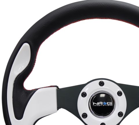 NRG Reinforced Steering Wheel (320mm) Blk w/White Trim & 4mm 3-Spoke thumbnail 9