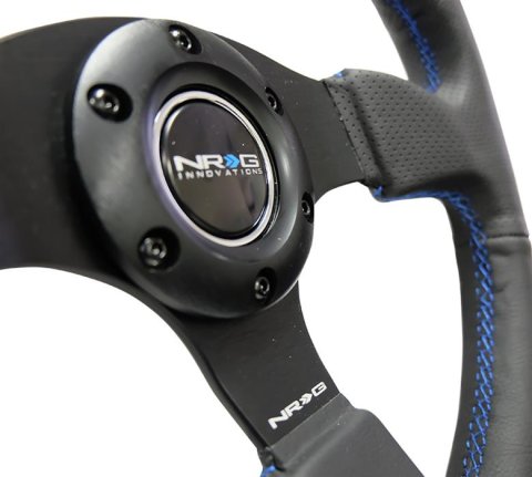NRG Reinforced Steering Wheel (320mm) Black Leather w/Blue Stitching thumbnail 1