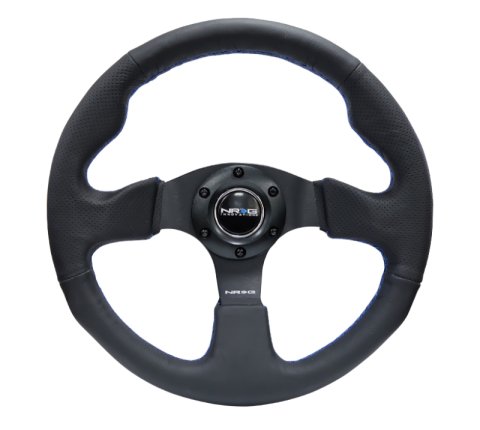 NRG Reinforced Steering Wheel (320mm) Black Leather w/Blue Stitching thumbnail 4