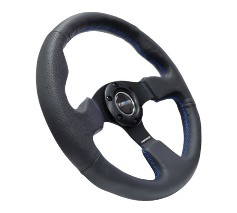 NRG Reinforced Steering Wheel (320mm) Black Leather w/Blue Stitching thumbnail 5