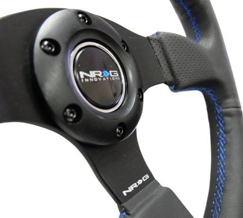 NRG Reinforced Steering Wheel (320mm) Black Leather w/Blue Stitching thumbnail 6