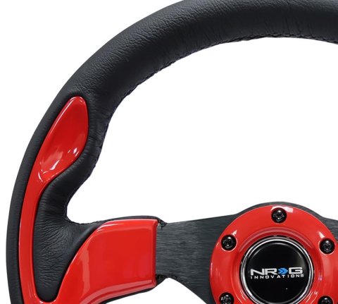 NRG Reinforced Steering Wheel (320mm) Blk w/Red Trim & 5mm 3-Spoke thumbnail 2