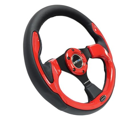 NRG Reinforced Steering Wheel (320mm) Blk w/Red Trim & 5mm 3-Spoke thumbnail 4