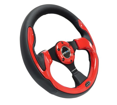 NRG Reinforced Steering Wheel (320mm) Blk w/Red Trim & 5mm 3-Spoke thumbnail 5