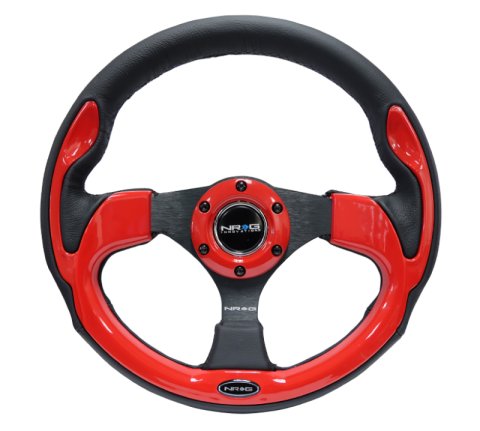NRG Reinforced Steering Wheel (320mm) Blk w/Red Trim & 5mm 3-Spoke thumbnail 7