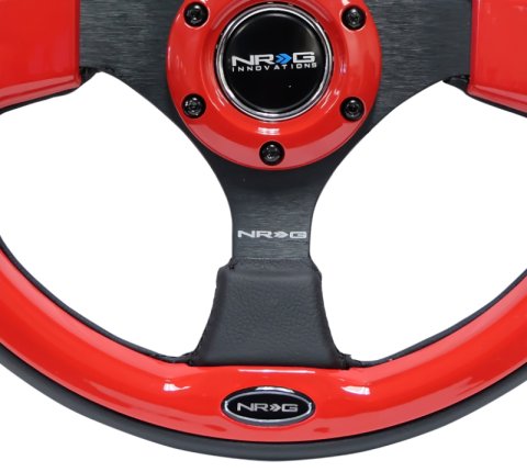 NRG Reinforced Steering Wheel (320mm) Blk w/Red Trim & 5mm 3-Spoke thumbnail 9