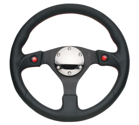 NRG Reinforced Steering Wheel (320mm) Blk Leather w/Dual Buttons thumbnail 1