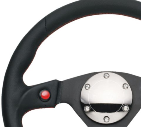 NRG Reinforced Steering Wheel (320mm) Blk Leather w/Dual Buttons thumbnail 2