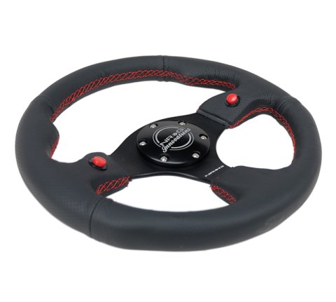NRG Reinforced Steering Wheel (320mm) Blk Leather w/Dual Buttons thumbnail 3