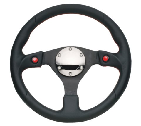 NRG Reinforced Steering Wheel (320mm) Blk Leather w/Dual Buttons thumbnail 4