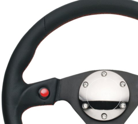 NRG Reinforced Steering Wheel (320mm) Blk Leather w/Dual Buttons thumbnail 5