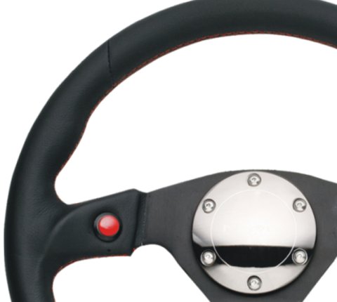 NRG Reinforced Steering Wheel (320mm) Blk Leather w/Dual Buttons thumbnail 6