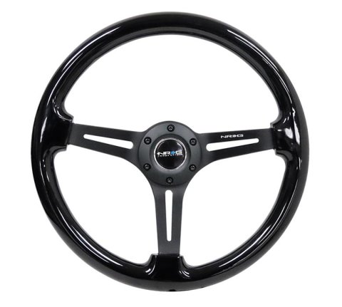 NRG Reinforced Steering Wheel (350mm / 3in. Deep) Blk Wood w/Blk Matte Spoke/Black Center Mark thumbnail 1
