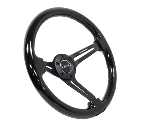 NRG Reinforced Steering Wheel (350mm / 3in. Deep) Blk Wood w/Blk Matte Spoke/Black Center Mark thumbnail 3