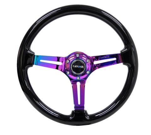 NRG Reinforced Steering Wheel (350mm / 3in. Deep) Blk Wood w/Blk Matte Spoke/Neochrome Center Mark thumbnail 5