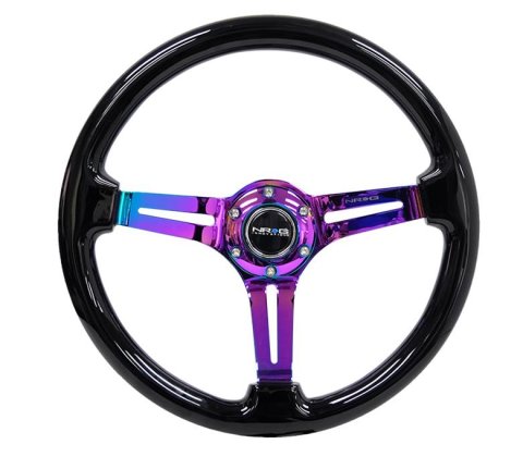 NRG Reinforced Steering Wheel (350mm / 3in. Deep) Blk Wood w/Blk Matte Spoke/Neochrome Center Mark thumbnail 8