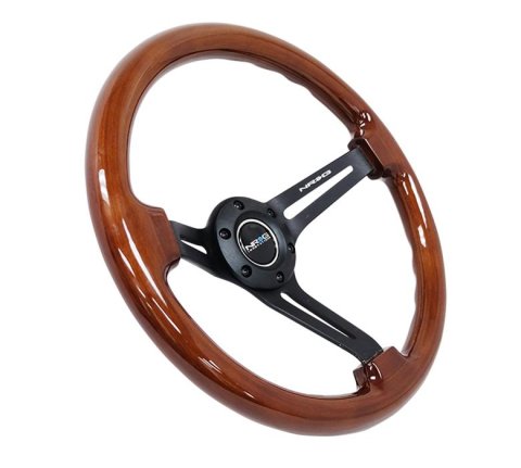 NRG Reinforced Steering Wheel (350mm / 3in. Deep) Brown Wood w/Blk Matte Spoke/Black Center Mark thumbnail 2