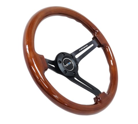 NRG Reinforced Steering Wheel (350mm / 3in. Deep) Brown Wood w/Blk Matte Spoke/Black Center Mark thumbnail 4