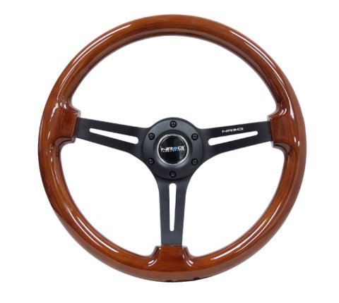 NRG Reinforced Steering Wheel (350mm / 3in. Deep) Brown Wood w/Blk Matte Spoke/Black Center Mark thumbnail 5