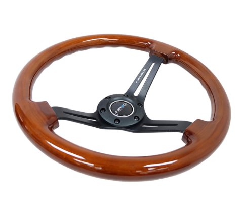 NRG Reinforced Steering Wheel (350mm / 3in. Deep) Brown Wood w/Blk Matte Spoke/Black Center Mark thumbnail 6