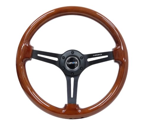 NRG Reinforced Steering Wheel (350mm / 3in. Deep) Brown Wood w/Blk Matte Spoke/Black Center Mark thumbnail 7
