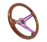 NRG Reinforced Steering Wheel (350mm / 3in. Deep) Brown Wood w/Blk Matte Spoke/Neochrome Center Mark thumbnail 3